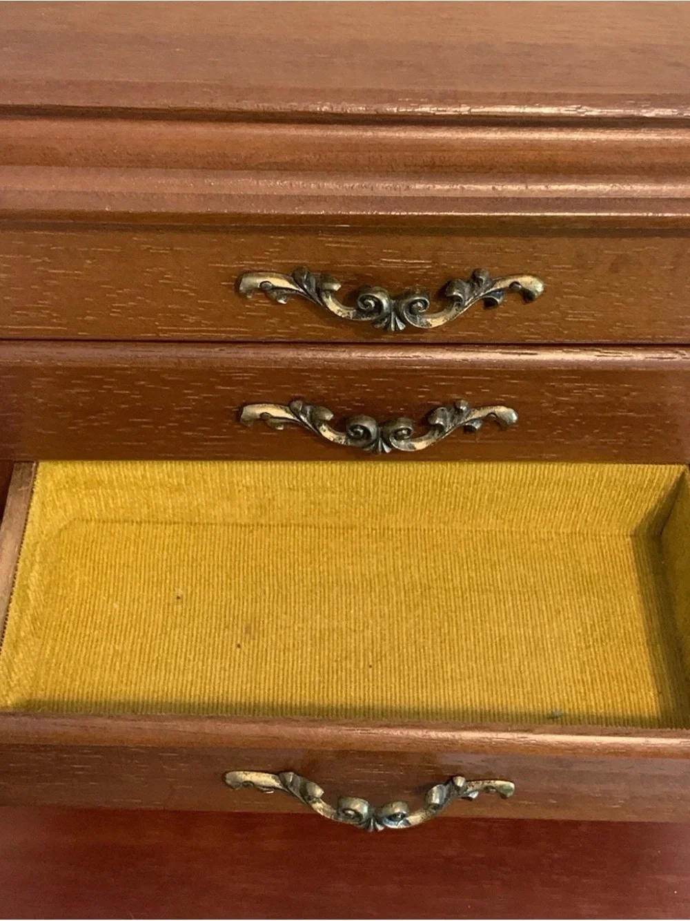 Vintage Musical Jewelry Box Japan Wooden Ornate Brass tone handles working Music